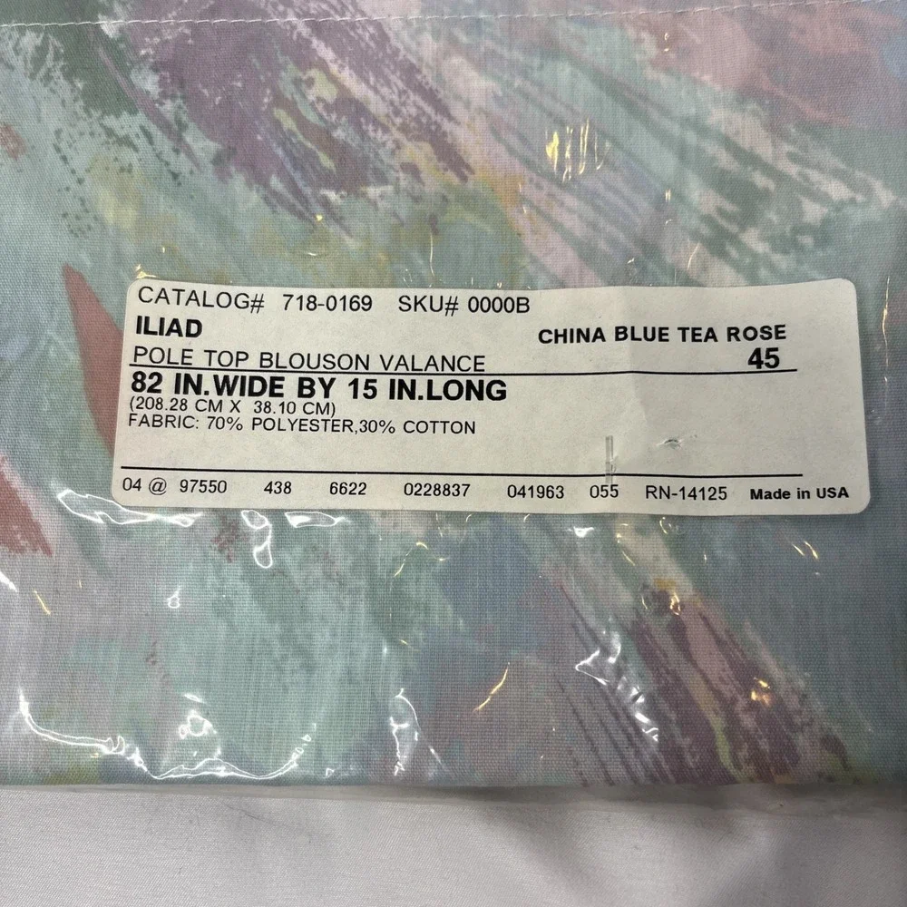 Iliad Pole‎ Top Blouson Valance China Blue Tea Rose Watercolor Abstract 82x15